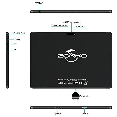 10.1 inch Tablet, Octa-Core Processor, Android 9.0 Pie, 32GB Storage, ZONKO 1200x1920 IPS HD Display Best for Watch Movie and Photo, 2.4GHZ-5GHZ WiFi, Black
