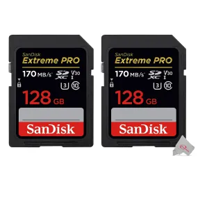 2x SanDisk Extreme Pro 128GB SDXC UHS-I/U3 V30 Class 10 Memory Card, Speed Up to 170MB/s (SDSDXXY-128G-GN4IN)