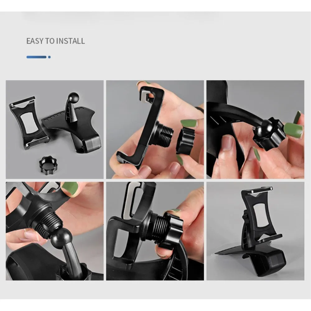 3 in 1 Car GPS Smartphone Holder: Dashboard / Visor Clamp   AC Grid Clip for LG JO JO TD-LTE 128GB L-02K (LG Joan QVR) - Black