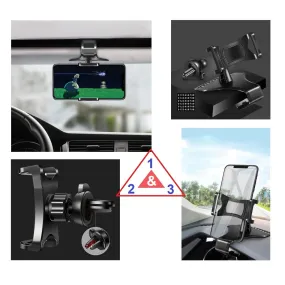 3 in 1 Car GPS Smartphone Holder: Dashboard / Visor Clamp   AC Grid Clip for LG JO JO TD-LTE 128GB L-02K (LG Joan QVR) - Black