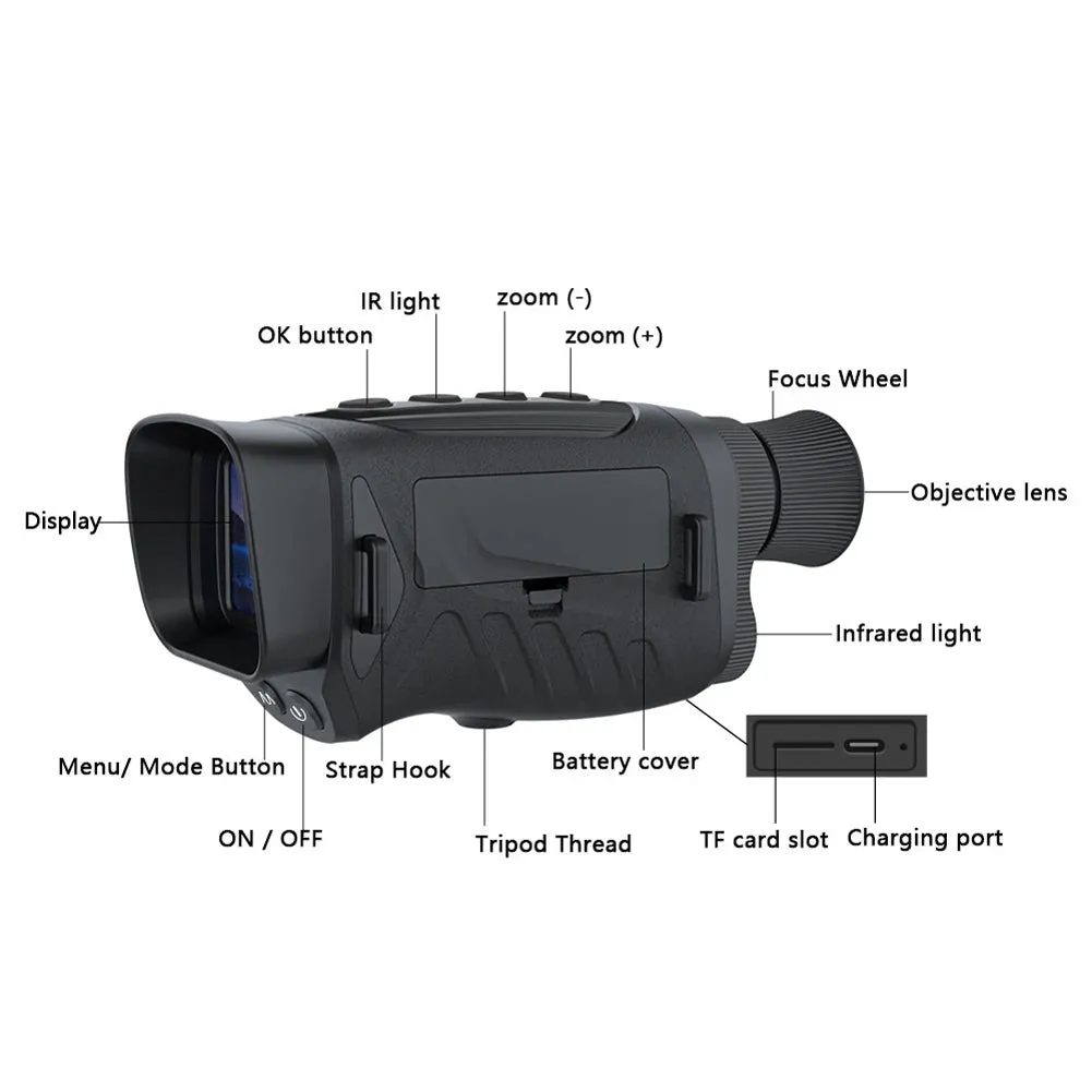 40MP 2.5K Infrared Telescope Digital Night-Vision Monocular 984ft Night-Vision Distance 6X Optical Magnification 8X Digital Zoom