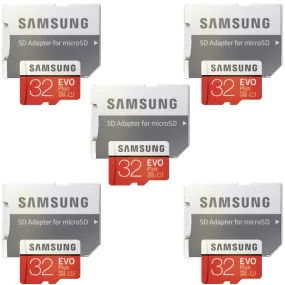 5 Packs Samsung 32GB EVO Plus UHS-I microSDHC Memory Card with SD Adapter