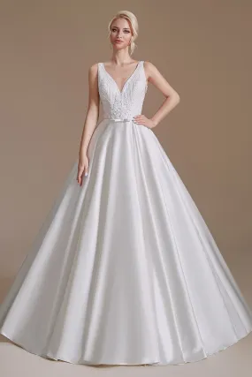 A-Line Elegant Sleeveless Stain Long Length Wedding Dresses