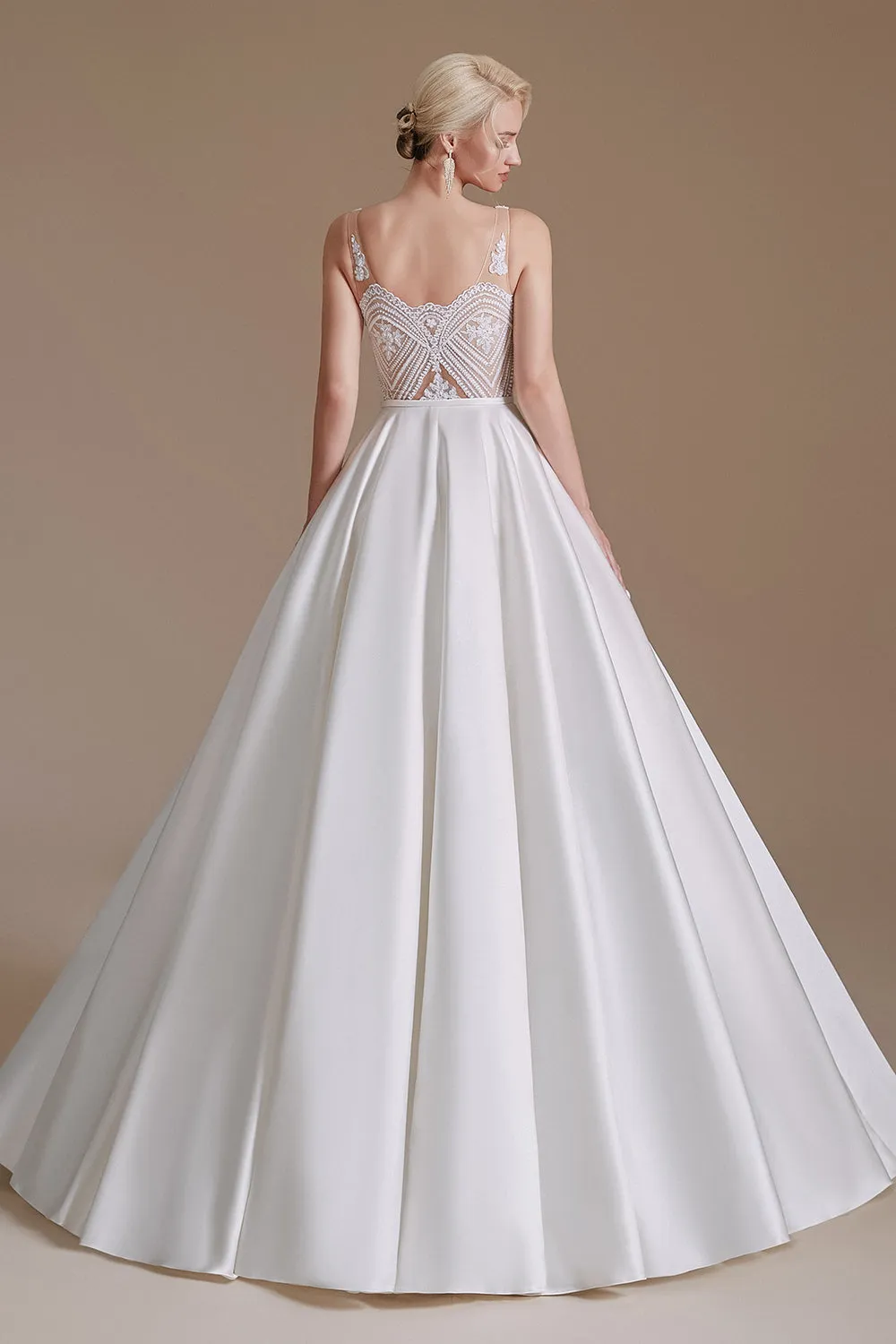 A-Line Elegant Sleeveless Stain Long Length Wedding Dresses