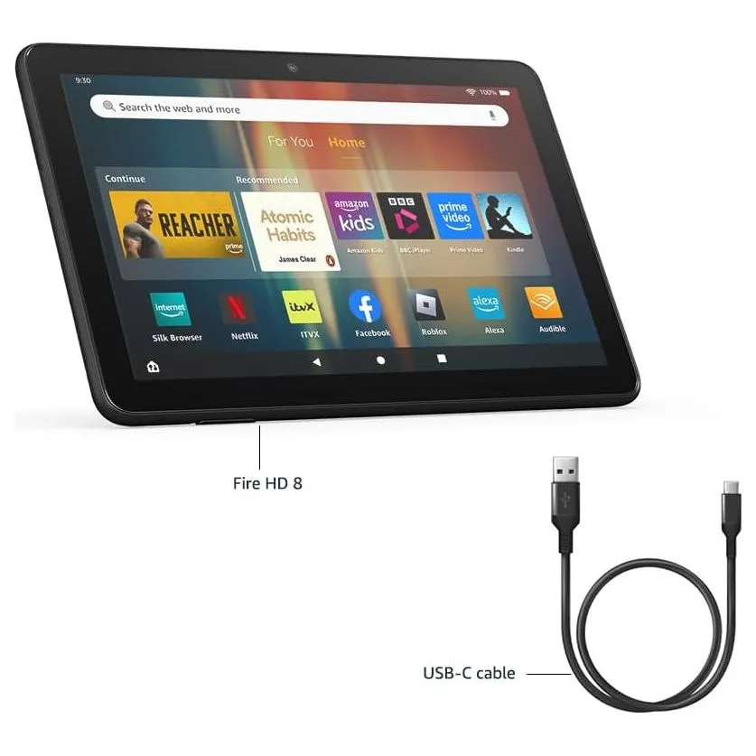 Amazon Fire HD 8 Tablet (2024) - 8" HD Display, 3GB RAM, 32GB Storage, Portable Entertainment, Black, With Ads
