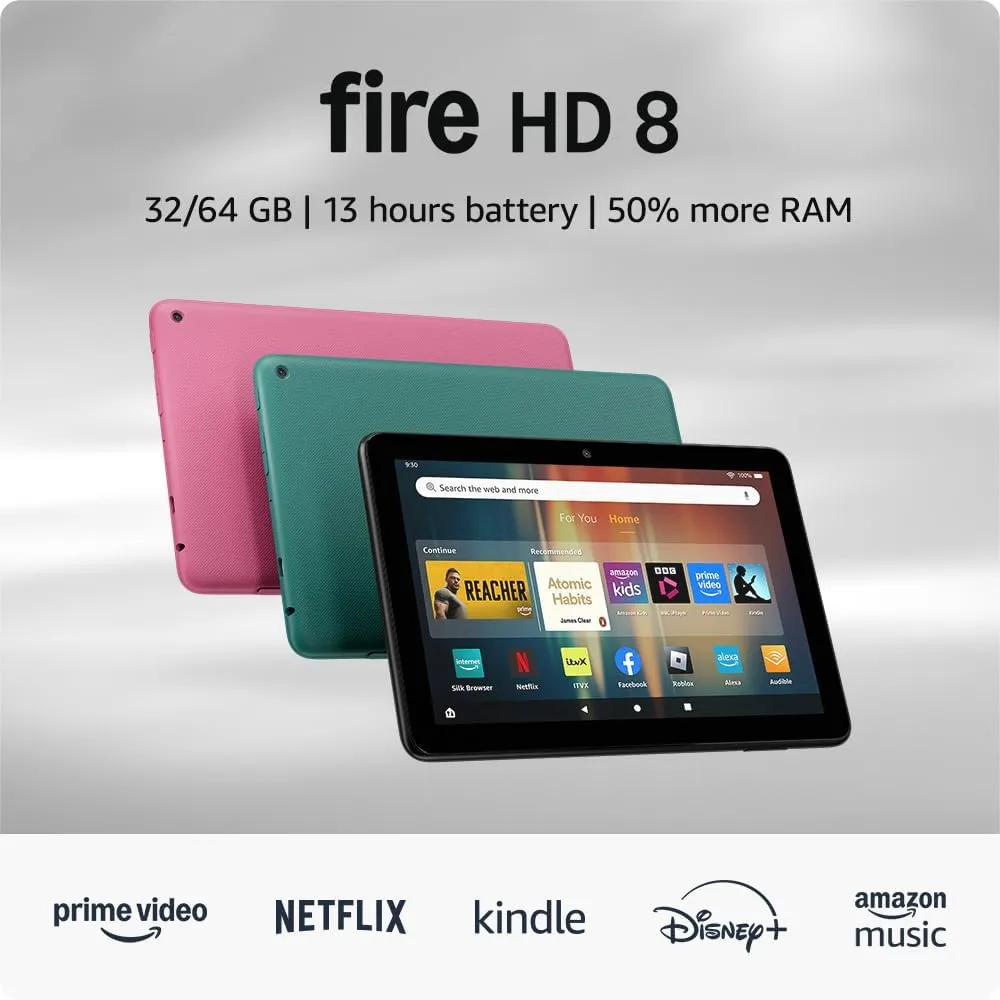 Amazon Fire HD 8 Tablet (2024) - 8" HD Display, 3GB RAM, 32GB Storage, Portable Entertainment, Black, With Ads