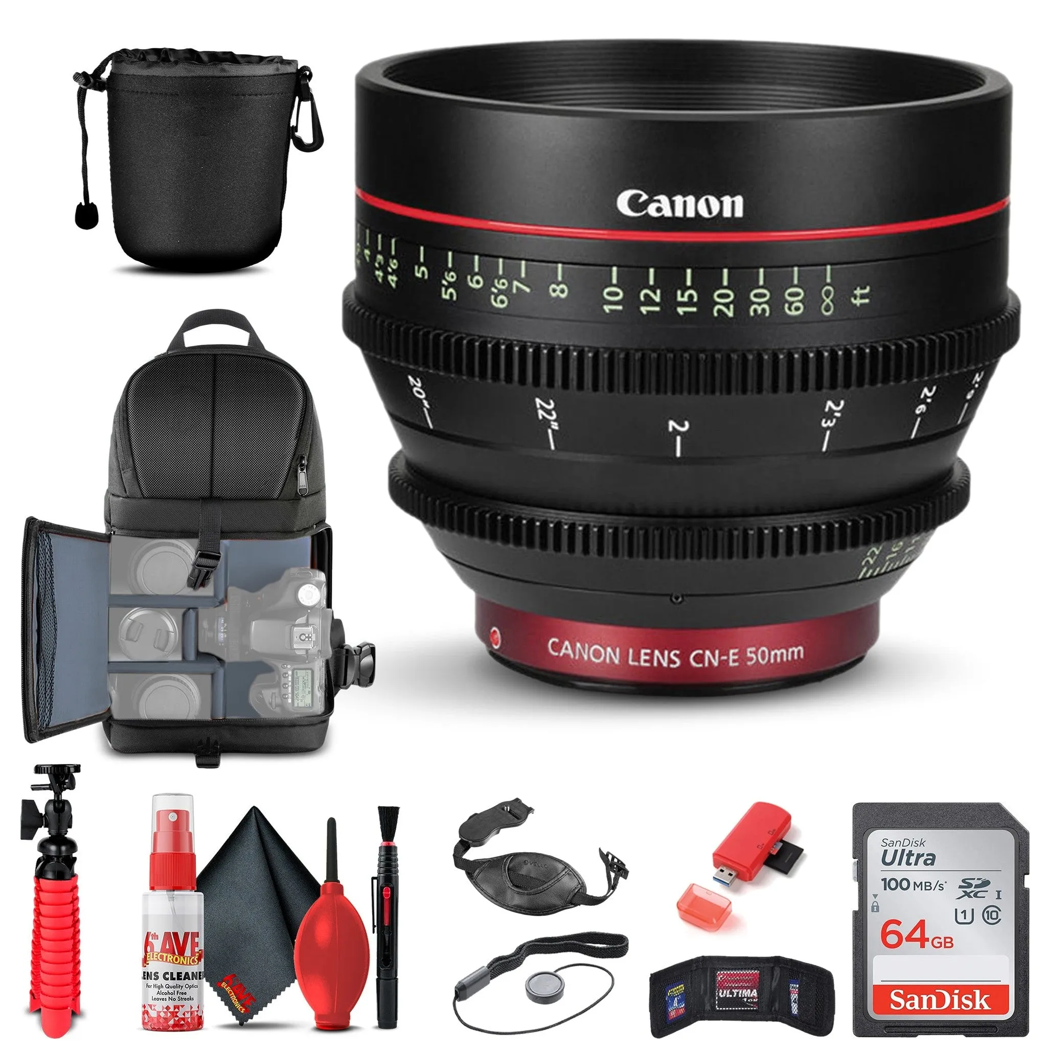 Canon CN-E 50mm T1.3 L F Cine Lens (6570B001)   BackPack   64GB Card   More