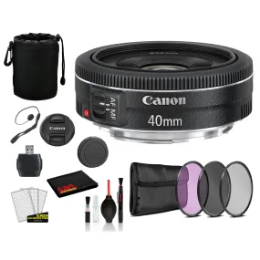 Canon EF 40mm f/2.8 STM Lens (6310B002) Lens with Bundle includes 3pc Filter Kit    Lens Pouch   More