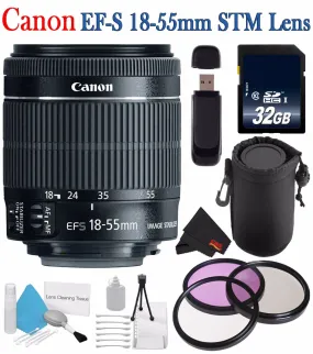 Canon EF-S 18-55mm f/3.5-5.6 IS STM Lens 8114B002   58mm 3 Piece Filter Kit   SD Card USB Reader   Deluxe Lens Pouch Bundle