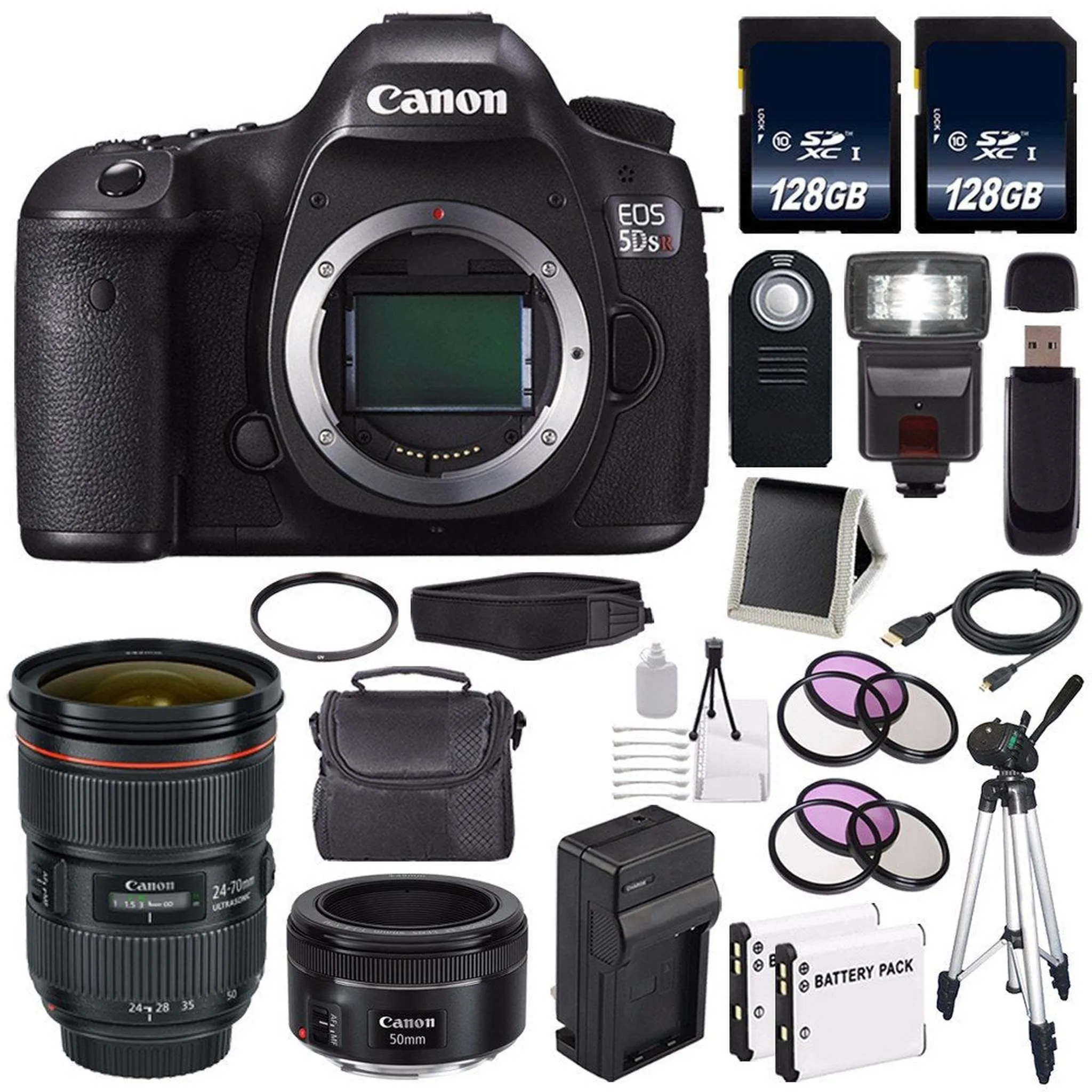 Canon EOS 5DS R DSLR Camera (International Model) 0582C002   Canon EF 24-70mm f/2.8L II USM Lens   EF 50mm f/1.8 STM Lens Base Bundle