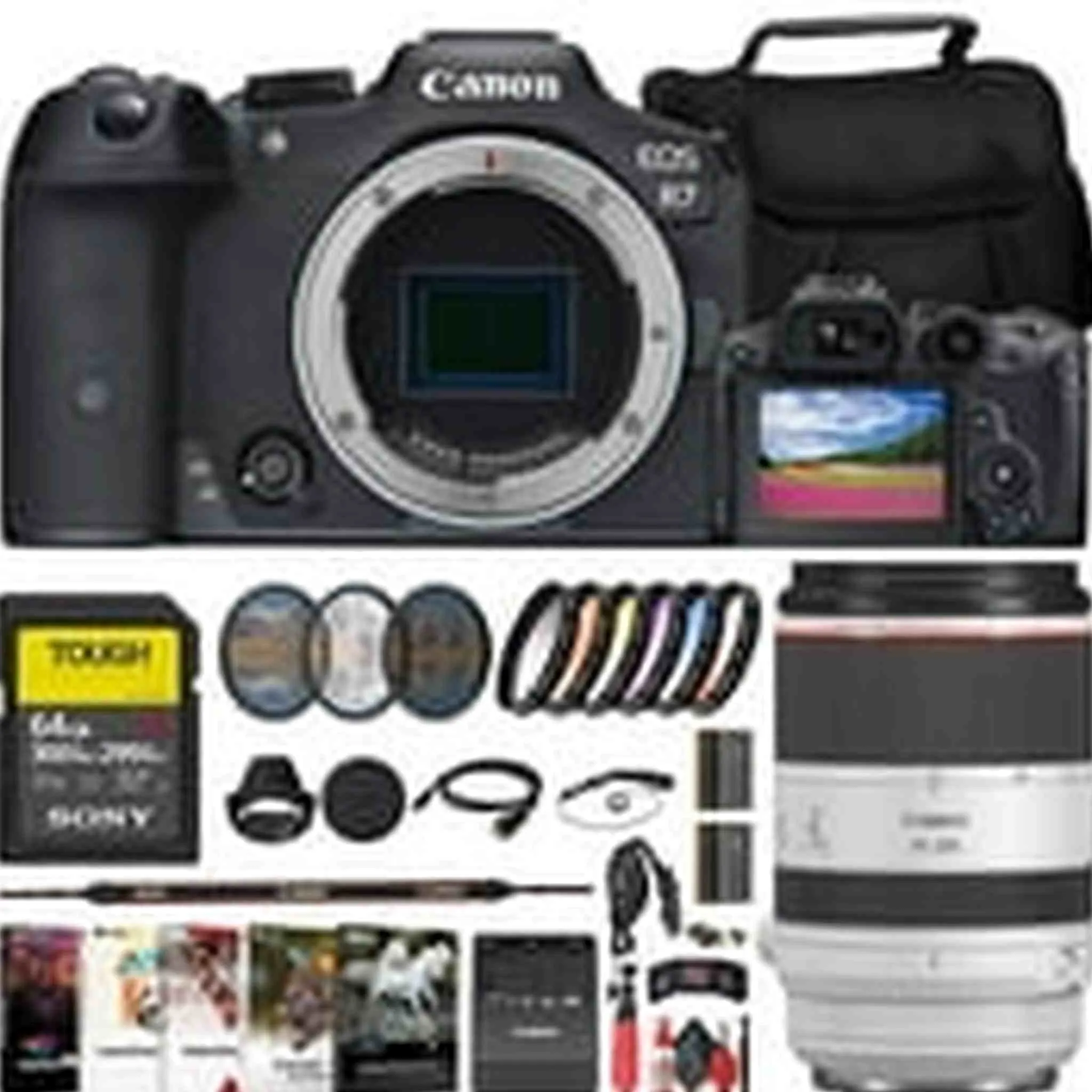 Canon EOS R7 Mirrorless Camera   Canon 70-200mm Lens   64GB Card   Filter   More