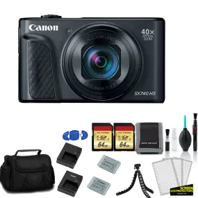 Canon PowerShot SX740 HS Digital Camera (Black) with 2x 64GB Memory Card   Extra Battery and Charger   More - International Model