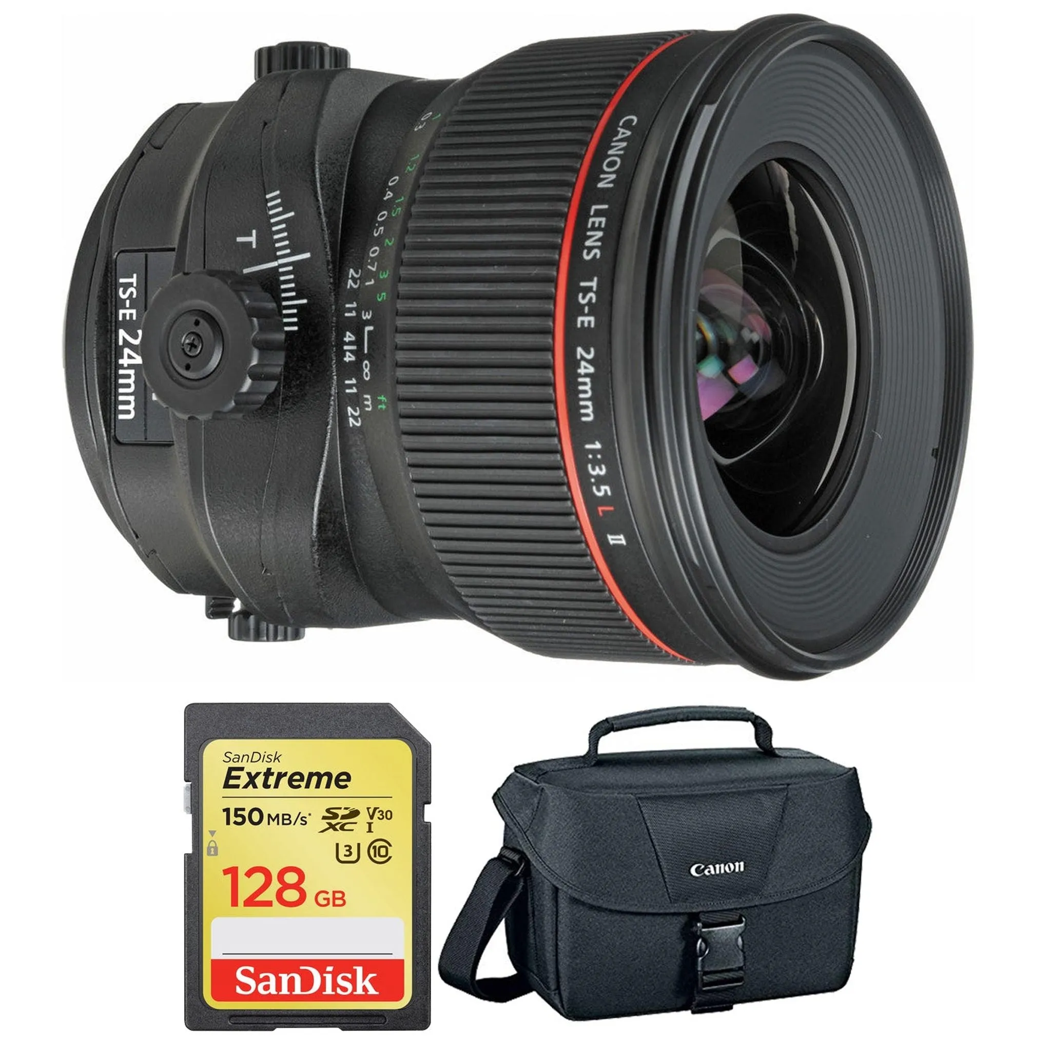 Canon TS-E 24mm f/3.5L II Tilt-Shift Lens  with BONUS 128GB Memory Card and Canon Carrying Case Combo  (Special Intl Model)
