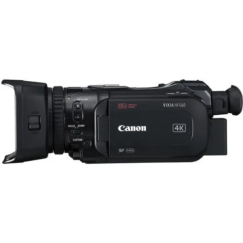 Canon Vixia HF G60 UHD 4K Camcorder with Bundle With Video Bag, 128GB SDXC U3 Card, Spare Battery, Video Mic, LED Light