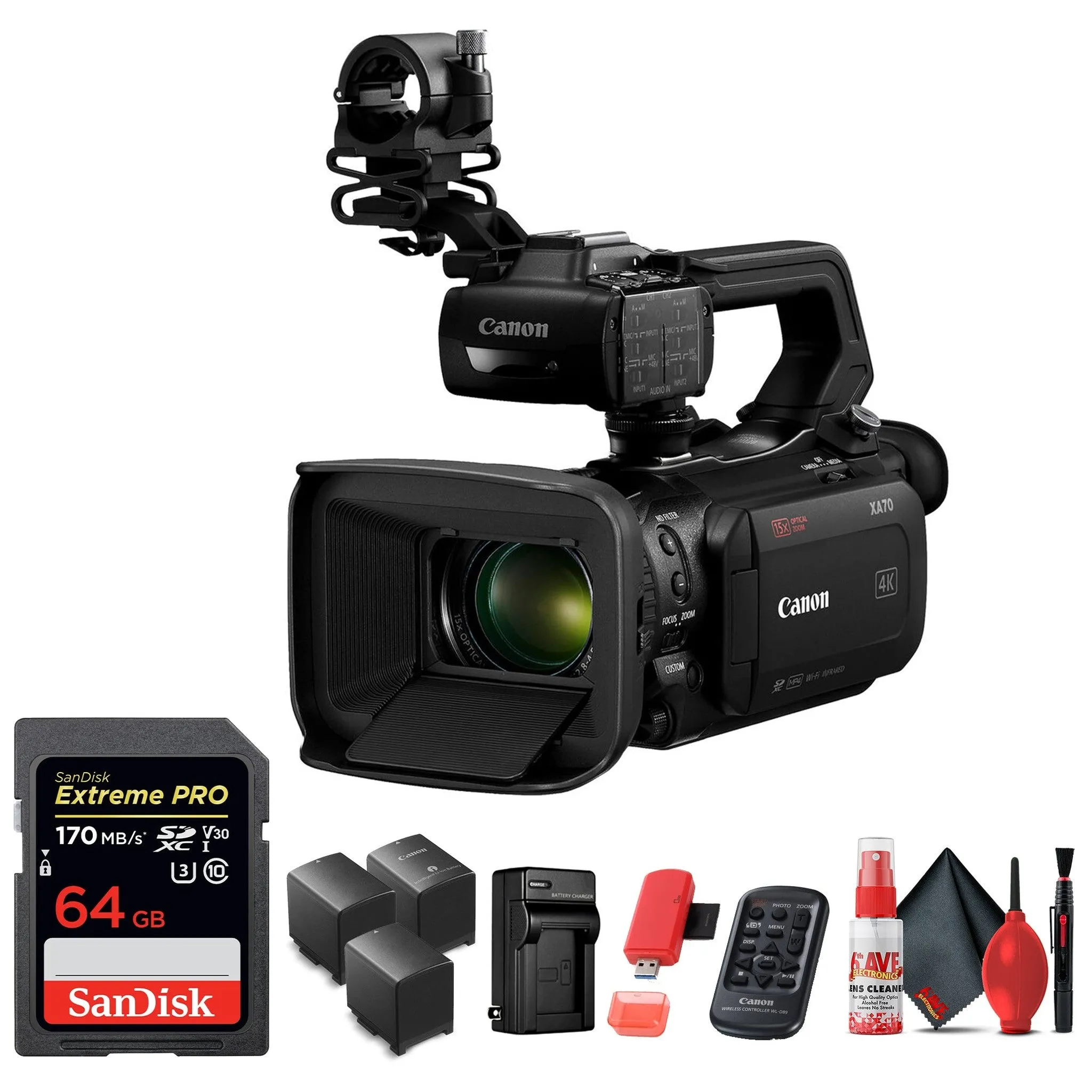 Canon XA70 Camcorder   64GB Memory Card, Extra battery/charger & many more