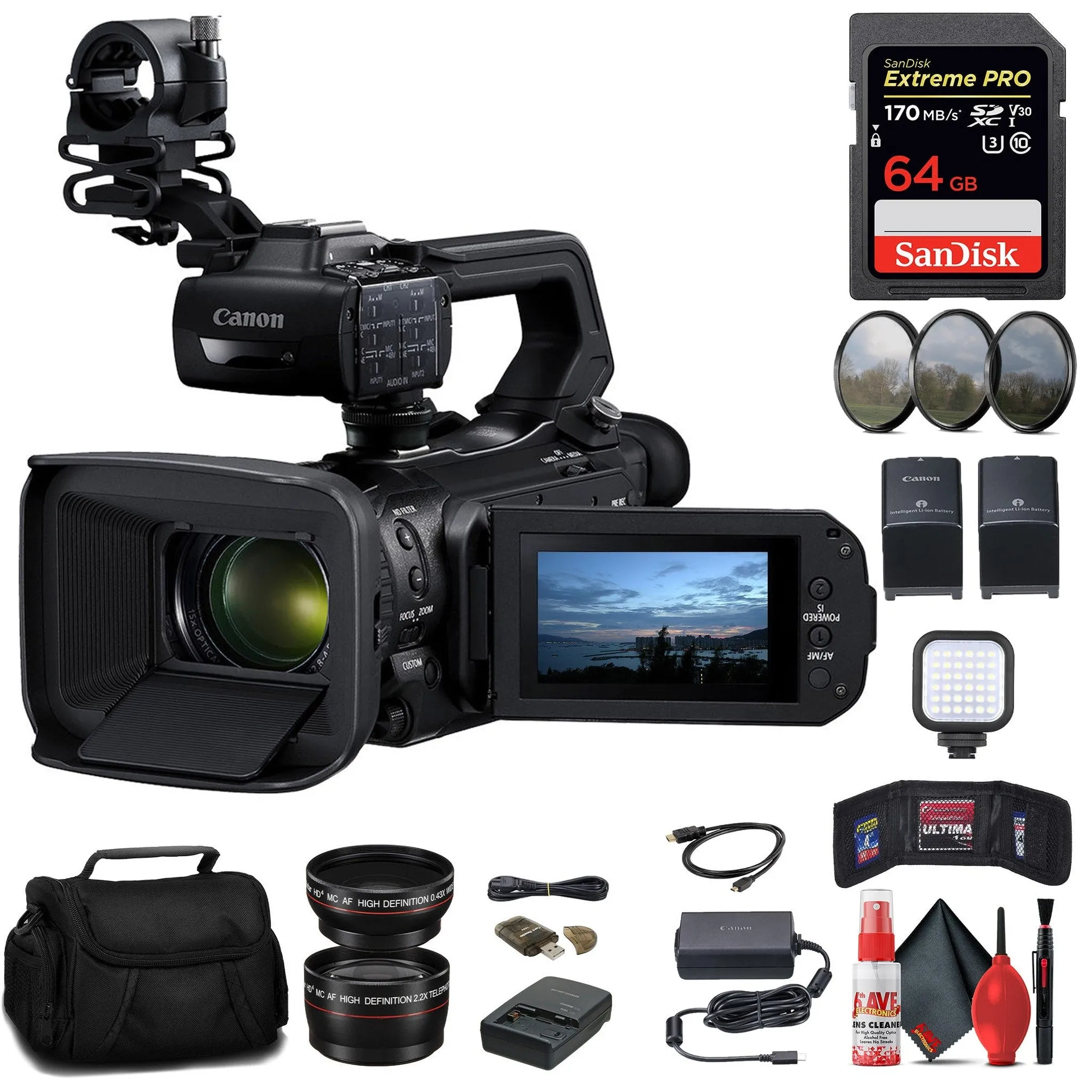 Canon XA70 UHD 4K30 Camcorder with Dual-Pixel Autofocus   64GB Memory Card Starter Bundle