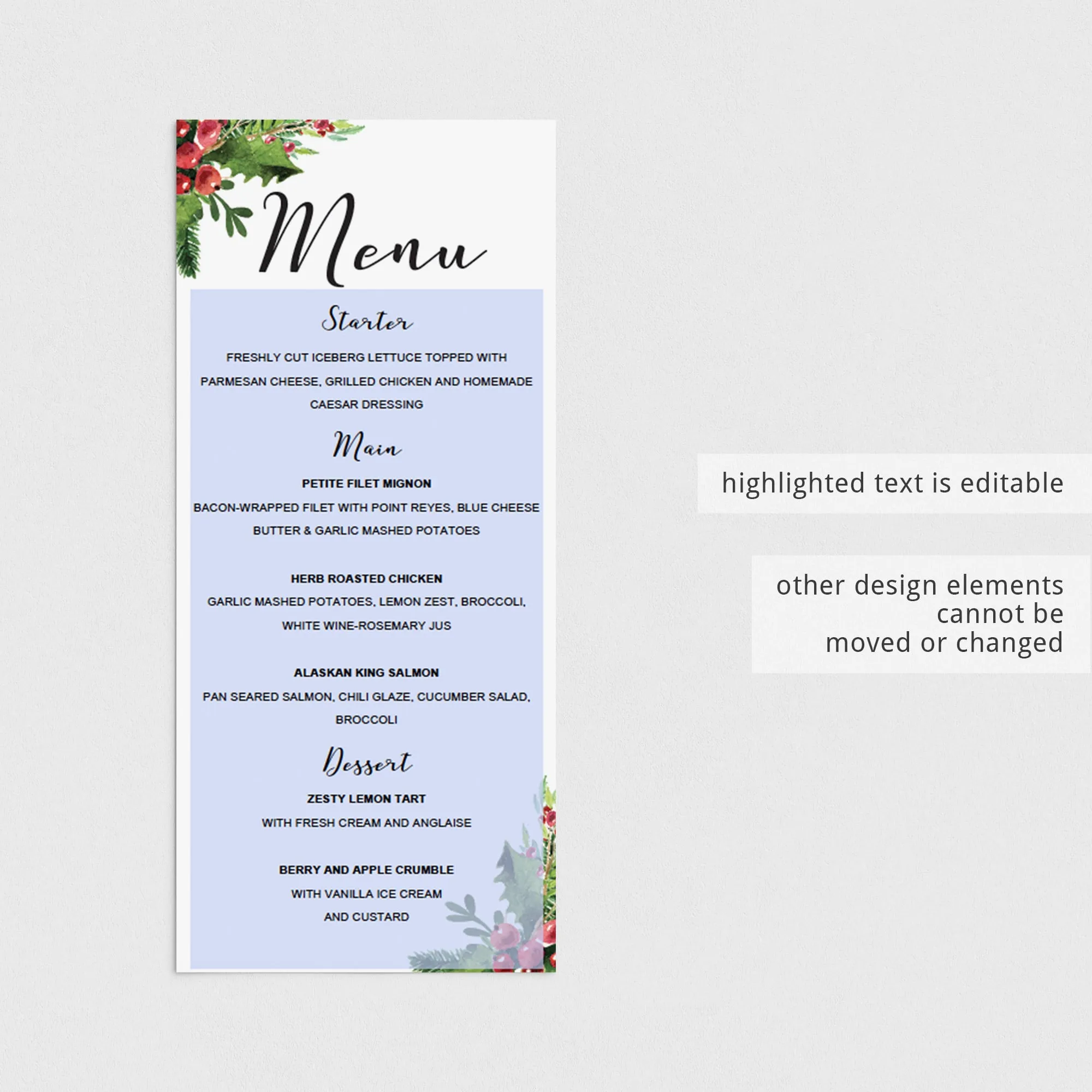Christmas Menu Card Template