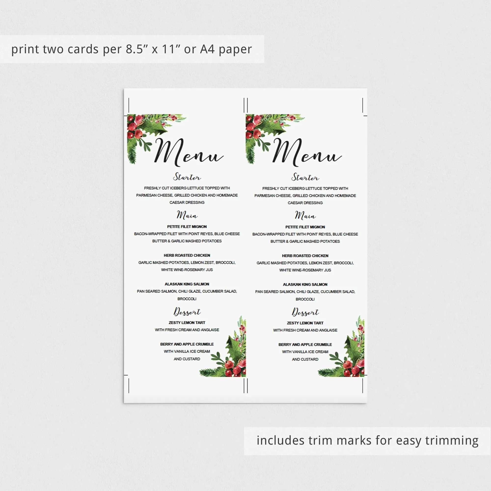 Christmas Menu Card Template