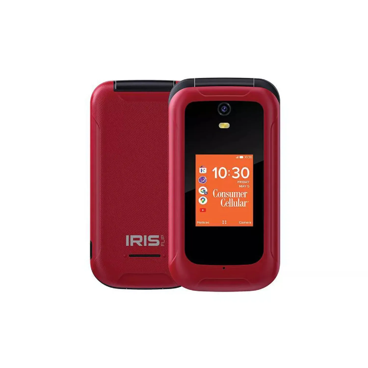 Consumer Cellular 89278725 Iris Flip 2'' 4G LTE 8GB Storage 1.3 GHz Processor Speed Smartphone, Red