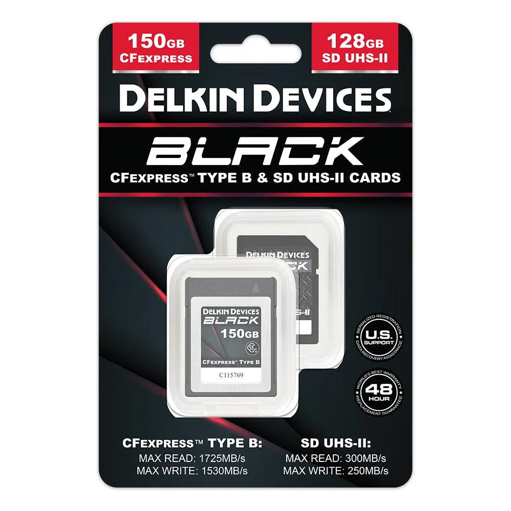 Delkin Devices 150GB BLACK CFexpress Type-B & 128GB BLACK RUGGED UHS-II SDXC Memory Card Bundle