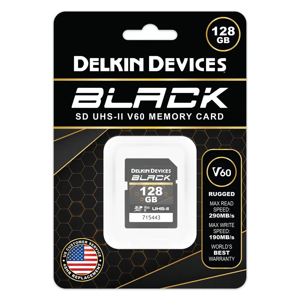 Delkin DSBV6128 128GB BLACK UHS-II V60 SDXC Memory Card