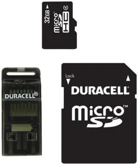 DURACELL DU-3IN1-32G-R Class 4 microSD Card with SD & USB Adapters (32GB)