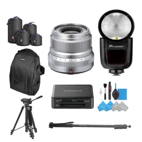 FUJIFILM XF 23mm f/2 R WR Lens (Silver) Flashpoint Kit W/Insignia Card Reader &amp; More
