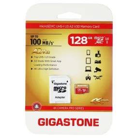 Gigastone 128GB microSDXC UHS-1 U3 A2 V30 Memory Card and Adapter