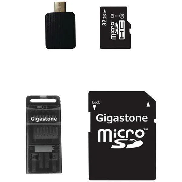Gigastone Class 10 UHS-1 microSDHC Card with USB, Micro USB & microSD Adapters (32GB) GS-4IN1C1032G-R