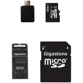 Gigastone Class 10 UHS-1 microSDHC Card with USB, Micro USB & microSD Adapters (32GB) GS-4IN1C1032G-R