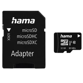 Hama MicroSDHC Class 10 UHS-I 80MB/s 32GB Memory Card with Adapter - Black | 300522