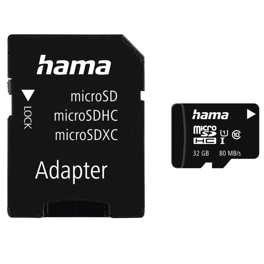 Hama MicroSDHC Class 10 UHS-I 80MB/s 32GB Memory Card with Adapter - Black | 300522