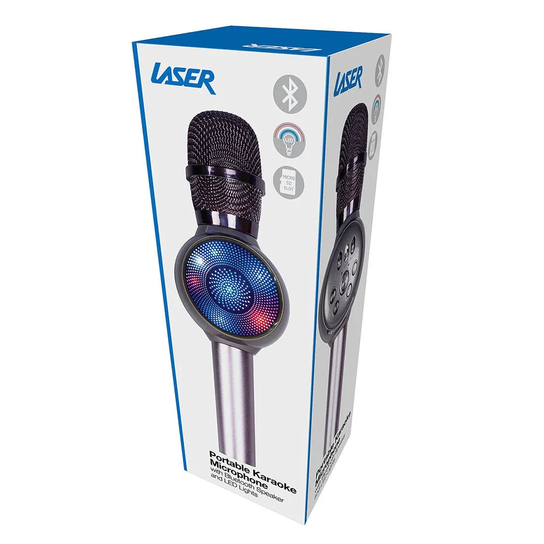 Laser LED Karaoke Microphone - Silver with Bluetooth Speaker & LED Lights