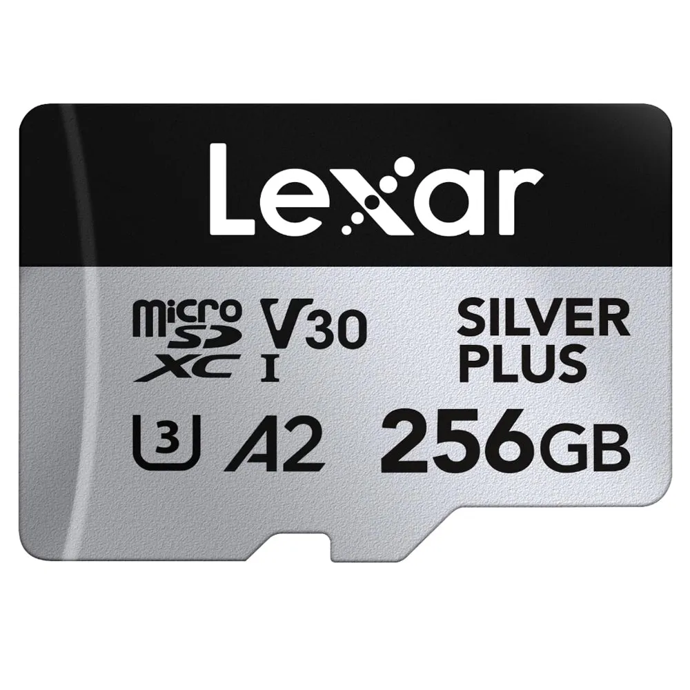 Lexar Professional 256GB 128GB 64GB Silver Plus MicroSDXC UHS-I A2 V30 U3 Class 10 Micro SD Card with 4K UHD Video Record, Max 205MB/s Read Speeds and MicroSD Card Adapter for Cameras and Android Devices