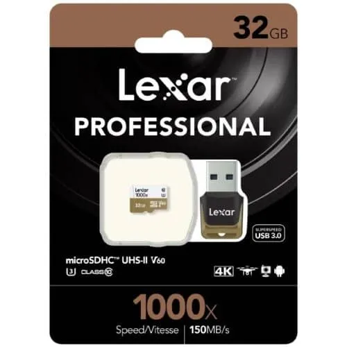 Lexar Professional Gold 32GB microSDHC UHS-II 150MB/s Memory Card with USB 3.0 Reader - V60