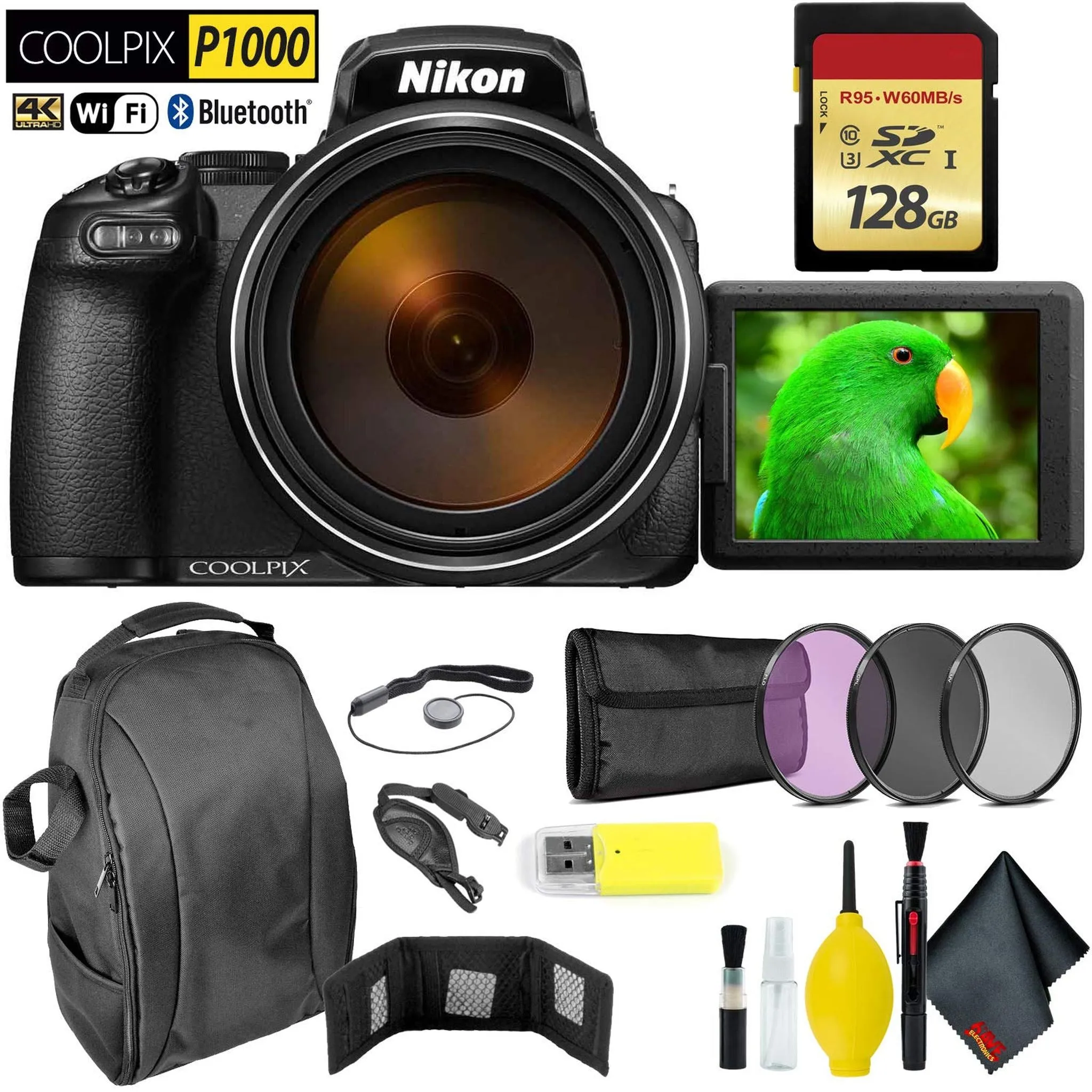 Nikon COOLPIX P1000 Digital Camera   128GB Memory Card Extreme Bundle International Model
