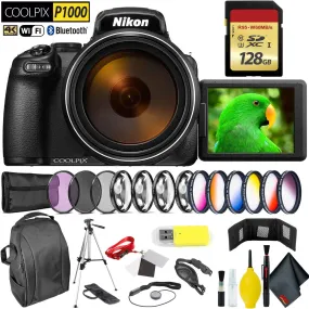 Nikon COOLPIX P1000 Digital Camera   128GB Memory Card Professional Bundle International Model