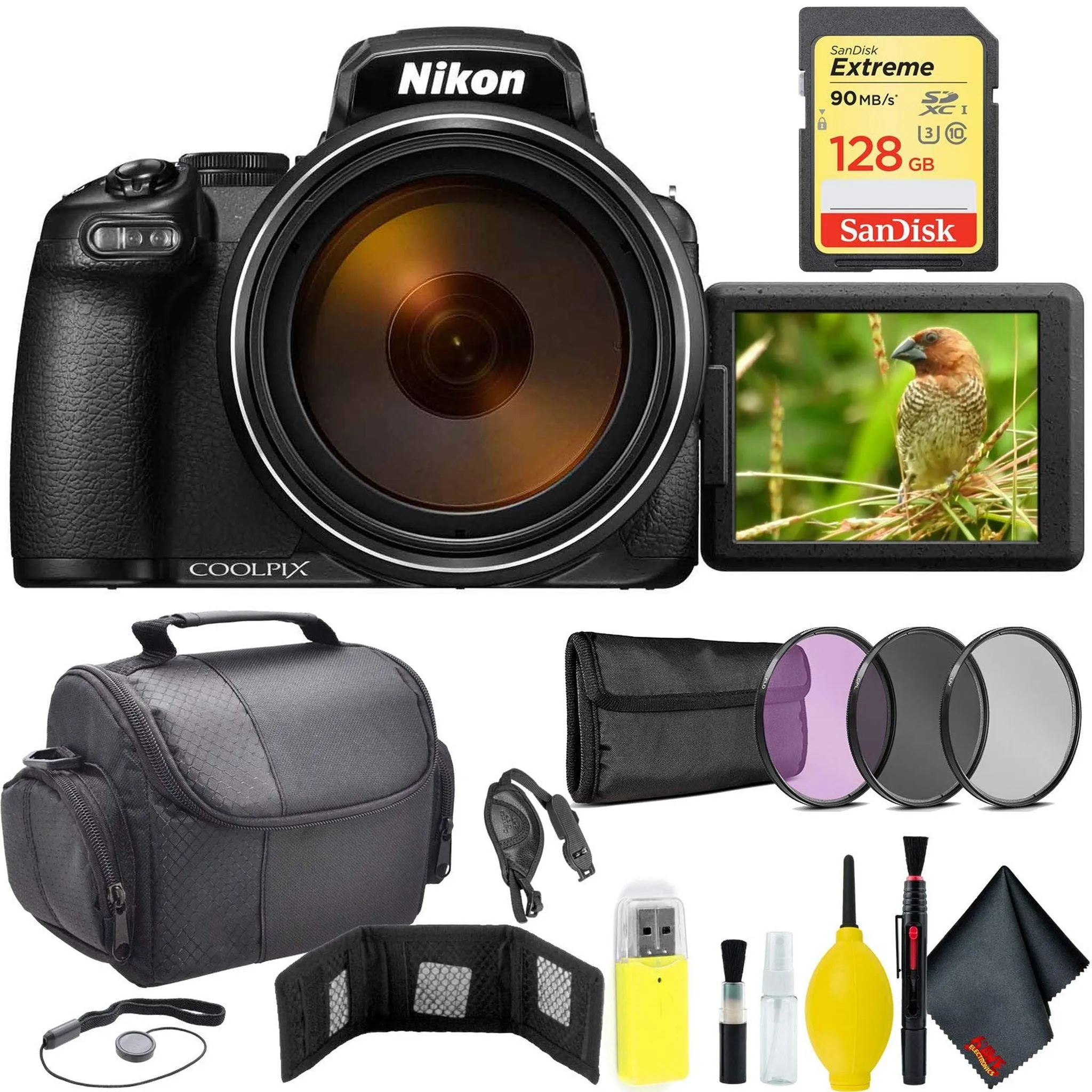 Nikon COOLPIX P1000 Digital Camera   128GB Sandisk Extreme Memory Card Travel Bundle International Model