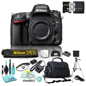 Nikon D610 24MP FHD 1080p DSLR Camera   9 Piece Accessories Bundle - No Lens