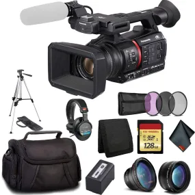 Panasonic AG-CX350 4K Camcorder - Bundle Kit with 128GB Memory Card  3 Pc Filter Kit   Wide Angle Lens   Telephoto Lens 