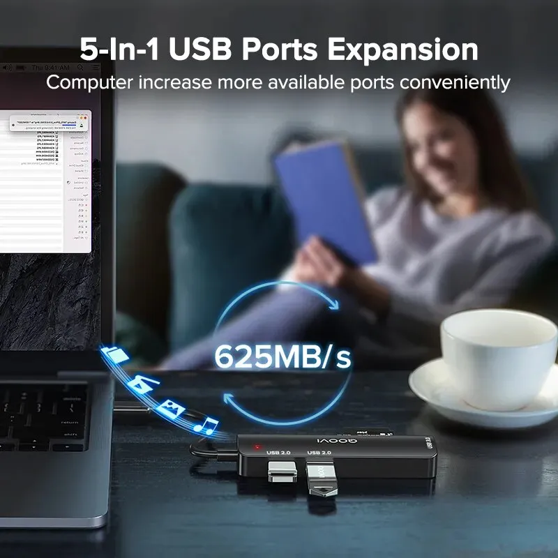 QOOVI USB C Hub 5 in 1 Type C to USB 3.0 Adapter