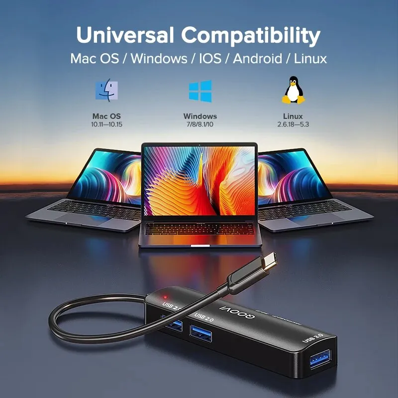 QOOVI USB C Hub 5 in 1 Type C to USB 3.0 Adapter