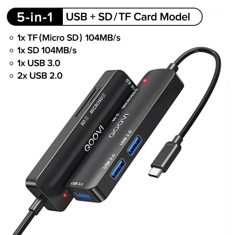 QOOVI USB C Hub 5 in 1 Type C to USB 3.0 Adapter