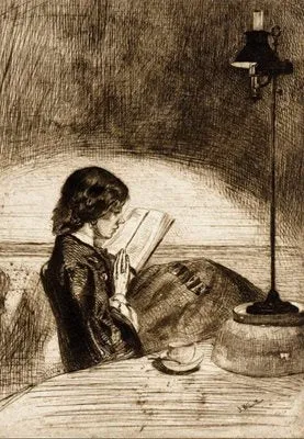 Reading by Lamplight - Greeting Card