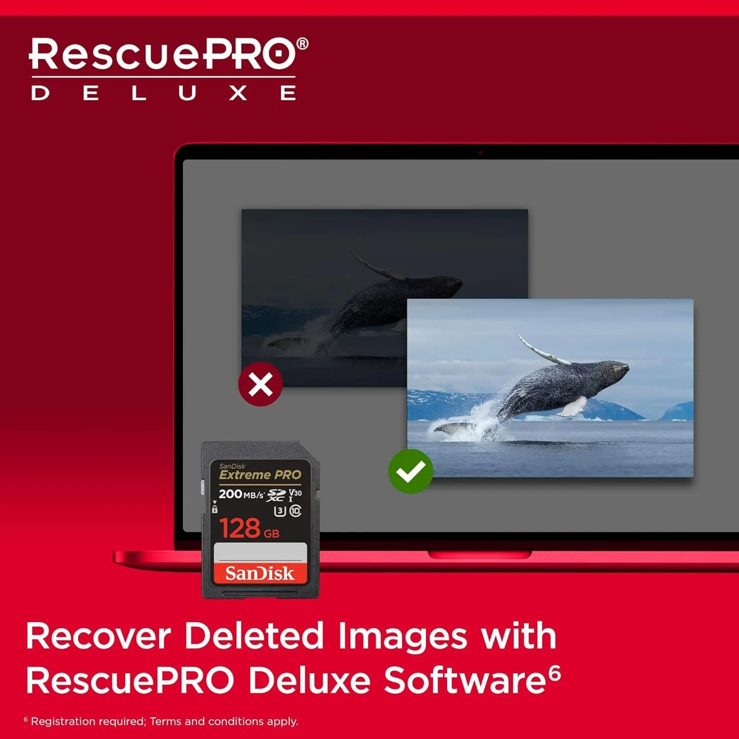 SanDisk 128GB Extreme PRO SDXC card   RescuePRO Deluxe, up to 200MB/s, UHS-I, Class 10, U3, V30