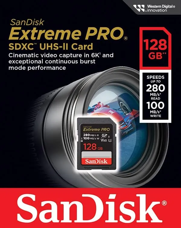 SanDisk 128GB Extreme Pro SDXC (V60, 6K/UHD, UHS-II/U3, 280R/100W MB/s) SDSDXEP-128G-GN4IN 772-4597