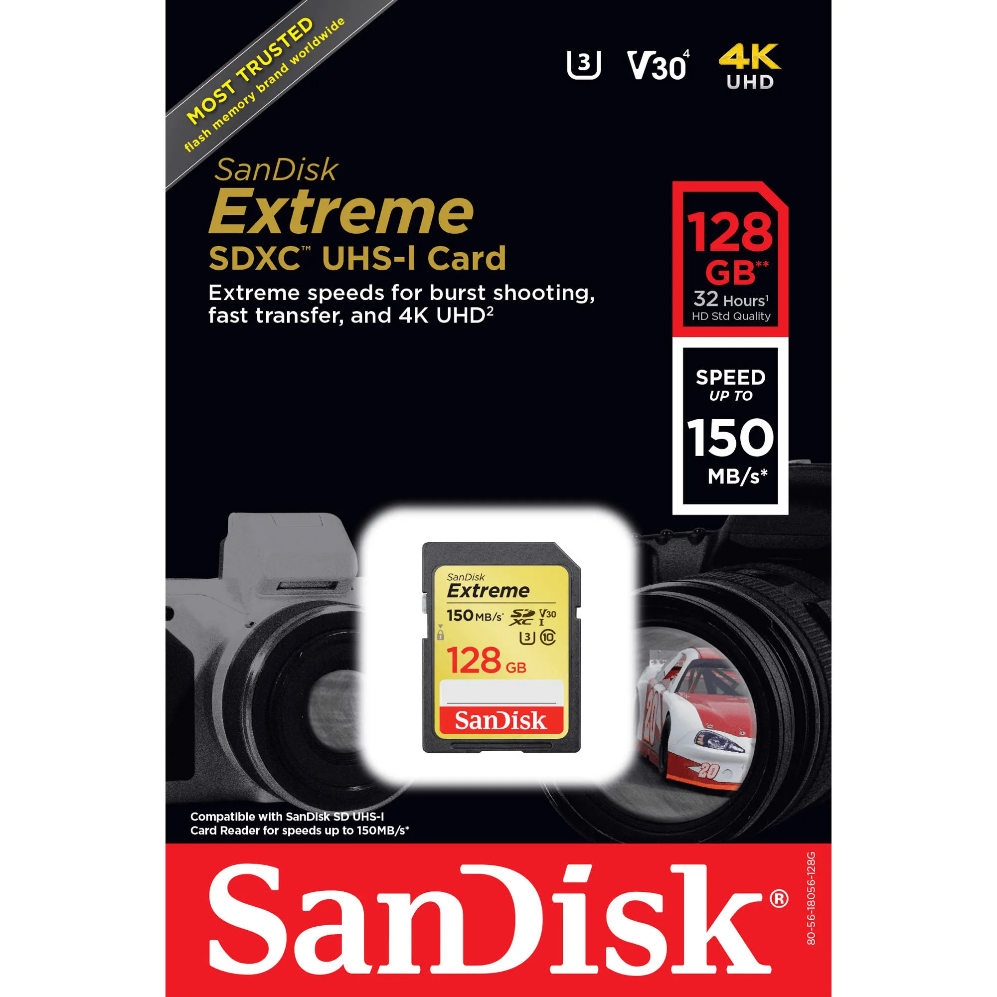 SanDisk 128GB SD Card SDXC V30 Class 10 150MB/s