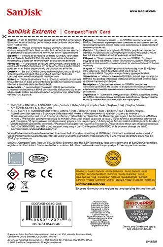 SanDisk 64GB EXTREME S CompactFlash (120R/120W MB/s) SDCFXSB-064G-G46 772-3470