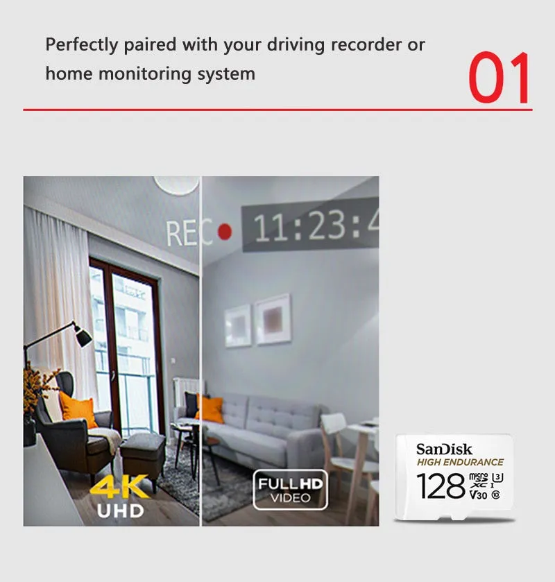 SanDisk High Endurance Memory Card 32GB 64GB 128GB 256GB Dash Cam Car Camera CCTV Video MicroSD 4K