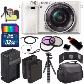 Sony Alpha a6000 Mirrorless Digital Camera with 16-50mm Lens (White)   Battery   Charger   32GB Bundle 5 - International